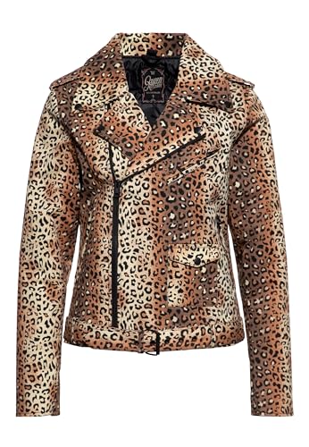 Queen Kerosin Damen Biker Jacke | Biker Style | Slim Fit | Leo | Leoparden Optik | Rebel | Woman | Rockabella | 50S | Rockabilly | Vintage | Rock 'N' Roll | Retro Style Motor Queen Service