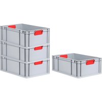 SuperSparSet 4x Eurobox NextGen Color | HxBxT 22x40x60cm | 44 Liter | Griffe rot geschlossen | Verstärkter Boden | Eurobehälter, Transportbox, Transportbehälter, Stapelbehälter