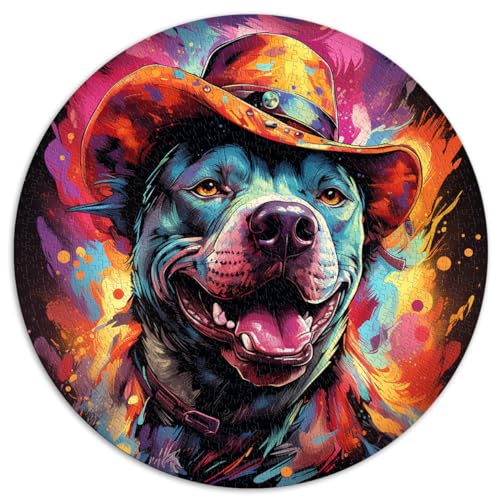 Spielgeschenk Puzzle Pitbull Hund Cowboy 1000 Teile Puzzle Spielzeug 67,5 x 67,5 cm Puzzle Mitmachspiel Jedes Teil ist einzigartig - Herausforderndes, unterhaltsames Familienspiel