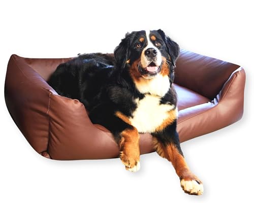 E-dogbed Mario Hundebett aus Kunstleder by Hundekorb Tierkissen Hundesofa Hundeliege Hundekissen Hundekörbchen Schlafplatz Farbe und Größe wählbar von M bis XXL (140x110 cm, braun)