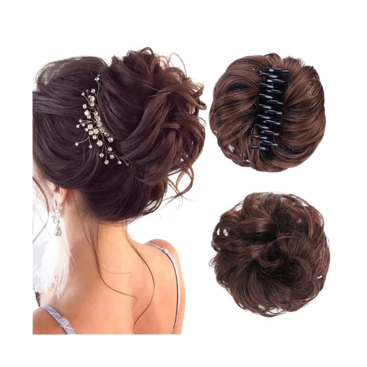 Haarteil Haarverlängerung Synthetischer Haarknoten, Clip-in-Chignon-Haarteil, lockiges, unordentliches Haar, Pferdeschwanz-Haarverlängerungen, Scrunchie-Haarteile for Frauen Haarteil Haargummi(4/27HL)