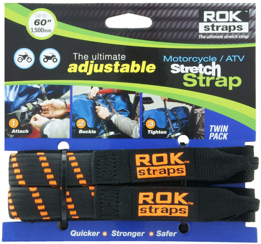 ROK Straps ROK-10031, Verstellbarer, elastischer Spanngurt für Motorrad/Quad, Schwarz/Orange, 45,7 cm – 152,4 cm