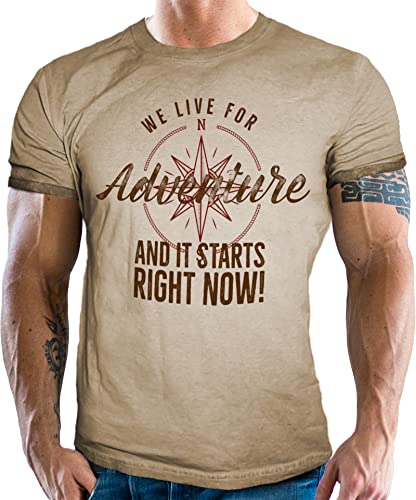 T-Shirt für Outdoor Trekking Fans im Vintage Used Look: Live for Adventure