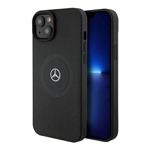 Mercedes MEHMP15S23RMMK Hülle für iPhone 15 6.1" Schwarz hardcase Crossed Lines Pattern Leather