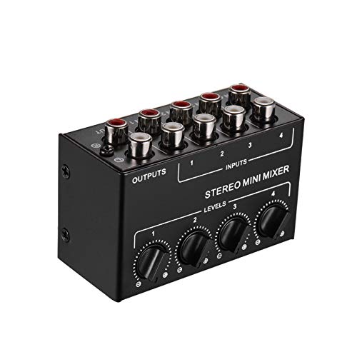 Btuty Stereo Audio Mixer mit 4-Kanal Cinch-Eingängen, separate Lautstärkeregler, Vollmetallgehäuse Mini