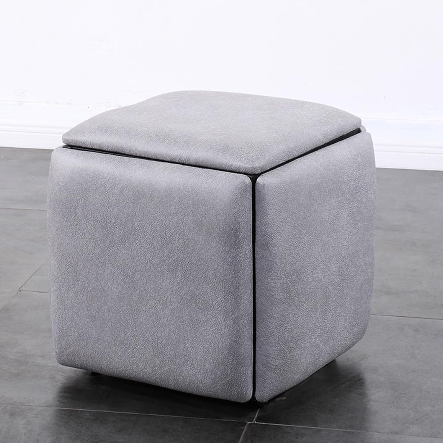 Nesting Ottoman Cube Chair, 5-in-1 stapelbarer Sofa-Stuhl-Hocker, quadratische Ottoman-Bank, beweglicher Fußhocker, Ankleidestuhl mit Drehgelenk, für Wohnzimmer, Esszimmer, Grau