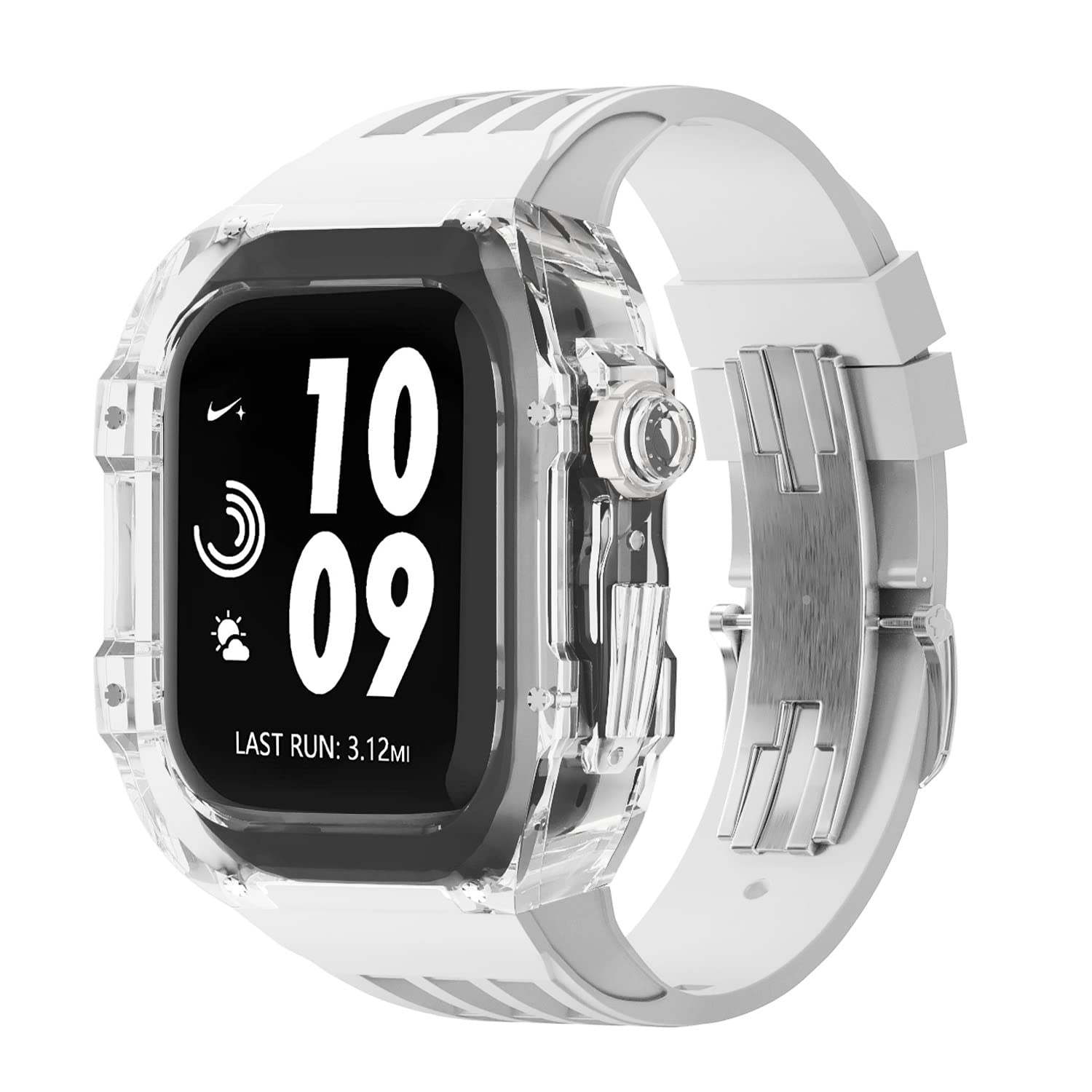 NEYENS Ersatz-Uhrenarmband aus Gummi mit transparenter Lünette, für Apple Watch, 44 mm, 45 mm, Urban Sportarmband, für iWatch-Serie S4, S6, SE, S7, 45 mm, Achat