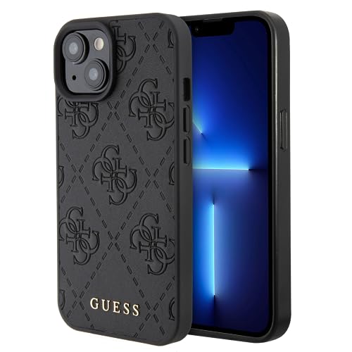 Guess GUHCP15SP4EPMK Hülle für iPhone 15 6.1" Schwarz hardcase Leather 4G Stamped