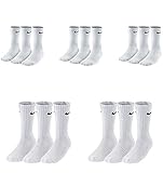 Nike 15 Paar Herren Damen Socken Set Tennissocken Sportsocken Laufsocken Paket Bundle SX4508 Weiß Schwarz Grau, Sockengröße:38-42, Farbe:weiß