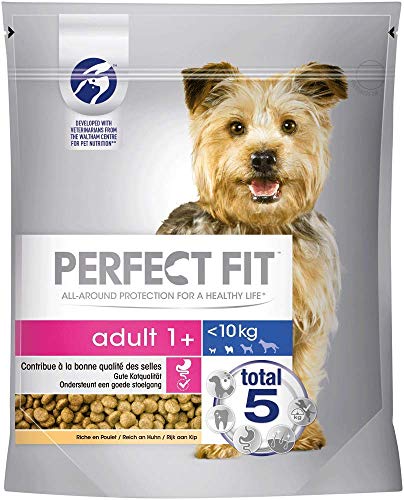 Perfect Fit Adult 1+ – Trockenfutter für erwachsene Hunde unter 10 kg – Reich an Huhn – Unterstützt die Vitalität von kleinen Hunden – 5 x 825 g