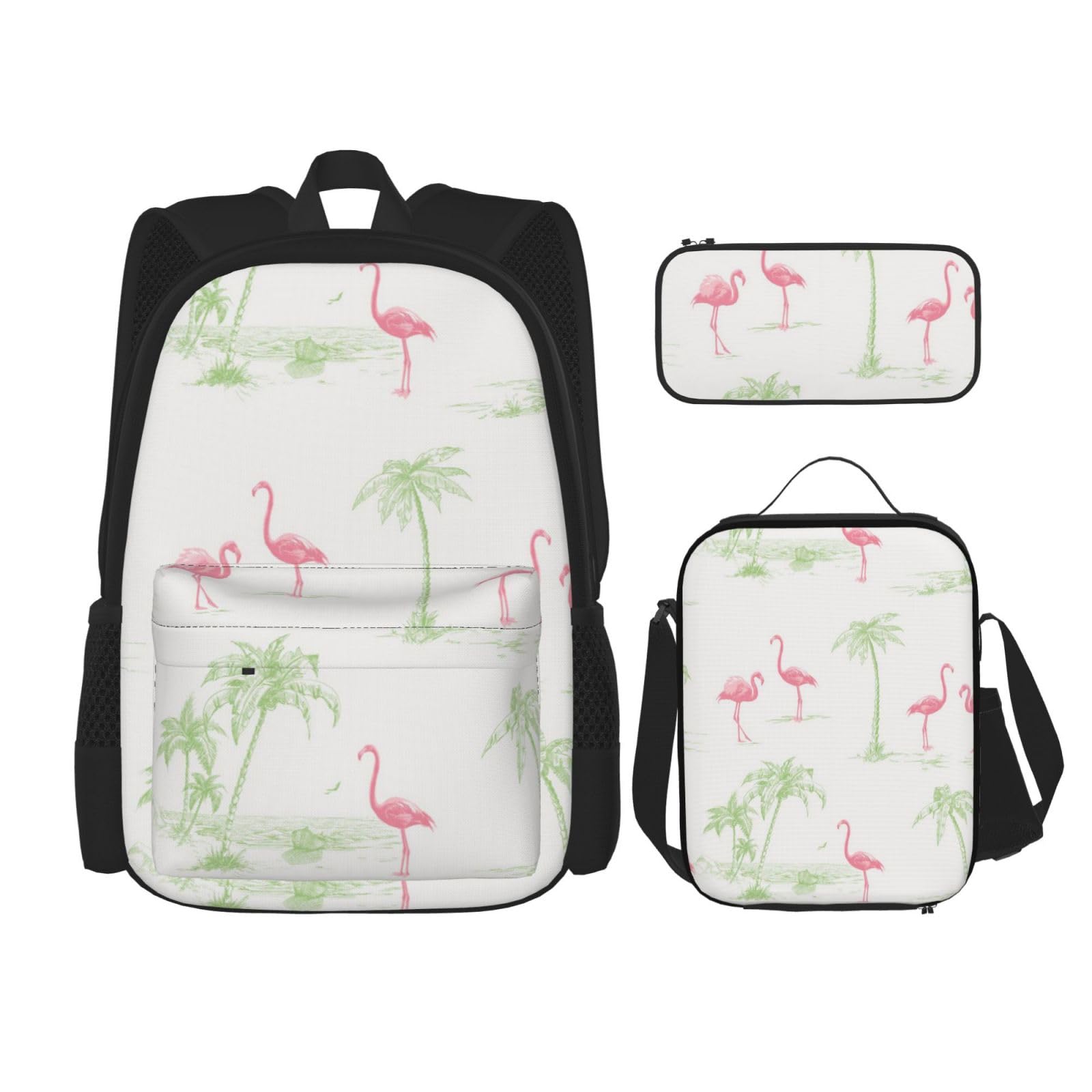 DENMER Mehrzweck-Schultasche mit passendem Federmäppchen und Lunchtasche, stilvolle All-in-One-Lösung, Brewster Sarasota Pink Flamingos, Einheitsgröße