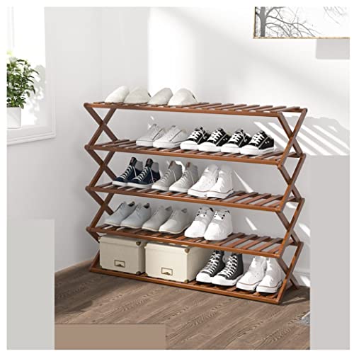 Schuhregal, Schuhregal, einfaches 5-stöckiges Schuhregal aus Bambus, kostengünstiges Schuhregal, kostenlose Installation, für Schlafzimmer, Wohnzimmer, Flur, Eingangsbereich (Farbe: einfarbig, Größe: