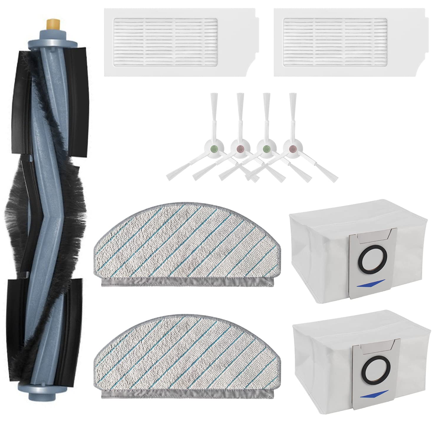 Ersatzteile Zubehör für ECOVACS DEEBOT T10 Plus Robtic Staubsauger, 1 Hauptbürste, 4 Seitenbürsten, 2 Hepa-Filter, 2 Wischpads, 2 Staubbeutel