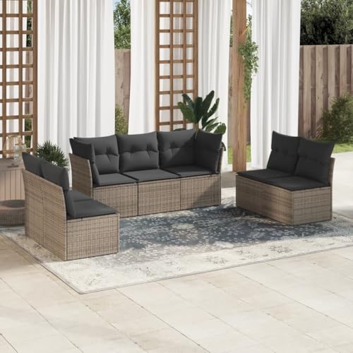 Juroupi 7-tlg. Garten-Sofagarnitur mit Kissen Gartengarnitur Set Lounge MöBel Outdoor LoungemöBel Balkon Grau Poly Rattan - 3249249