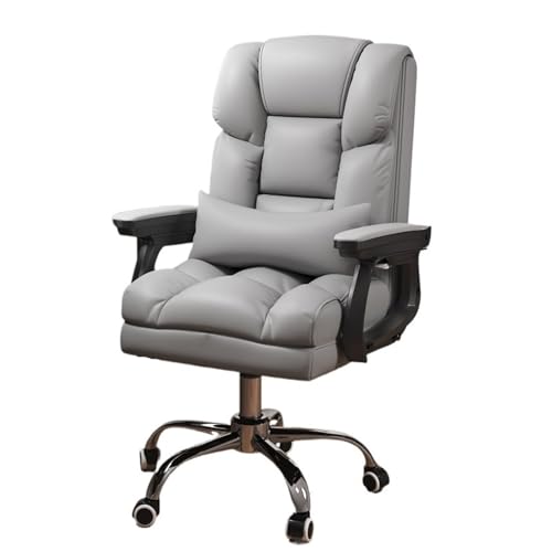 BFVAKBKYT Home Office Ergonomischer Schreibtischstuhl, Mittelrückenkissen, Lendenwirbelstütze, Home-Office-Drehstuhl, Verstellbarer Executive-Stuhl aus PU-Leder mit Rollen(Gris)