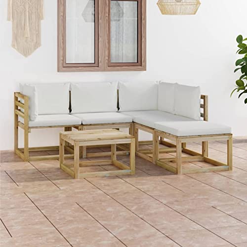 Juroupi 6-tlg. Garten-Lounge-Set mit Creme Kissen LoungemöBel Balkon GartenmöBel Set Garden Furniture Sets MöBelsets