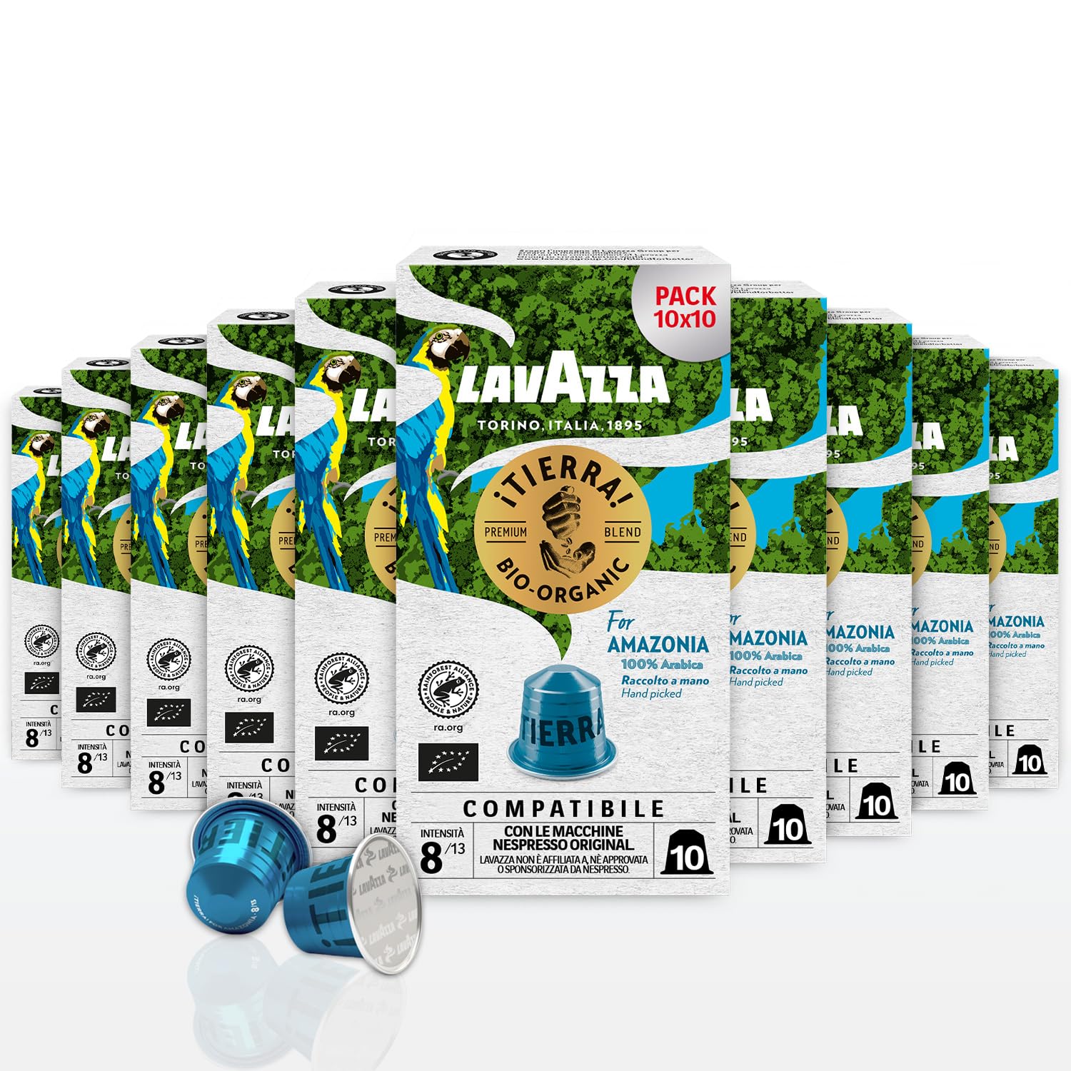 Lavazza Tierra for Amazonia Bio Organic, Vollmundiger Espresso mit Aromen von Schokolade und Trockenfrüchten, 10x10 Kapseln, Nespresso kompatibel