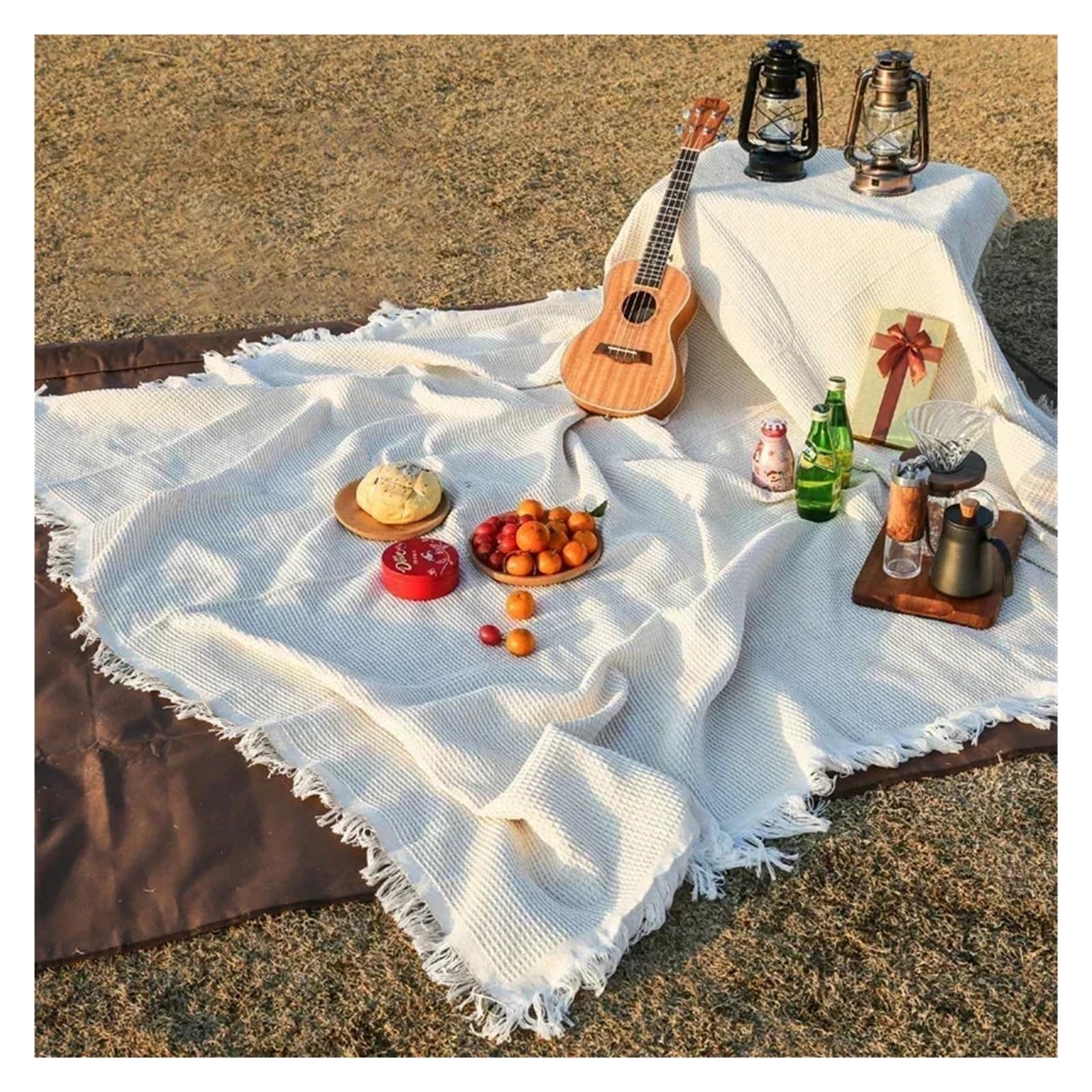 Picknick-Reisedecke,Strand-Decke, Strick-Picknickdecke, Picknick-Matte for draußen, weiche Sofadecken, Handtuch, All-Inclusive-Couch-Schonbezug, staubdichte Tischdecke(S5 Picnic Blanket,XL 180x180cm)