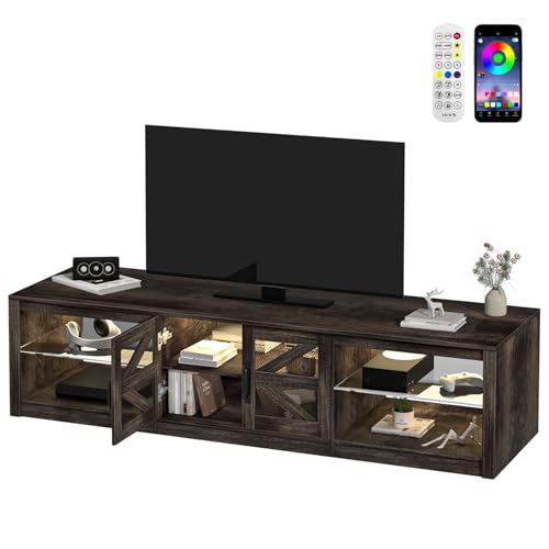 Altsuceser TV-Ständer, Bauernhaus-Entertainment-Center, 198,1 cm, Holz, Schiebetür, Media-TV-Konsolentisch mit Ablage, für Wohnzimmer, Schlafzimmer, Grau