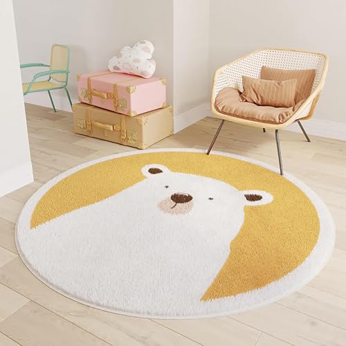 Cartoon Tier Runder Teppich Baby Teppich Kreis Teppich Für Kinderzimmer Runder Flauschiger Teppich Für Schlafzimmer Zotteliger Runder Teppich Rutschfester Teppich Für Kinderzimmer,H,100cm