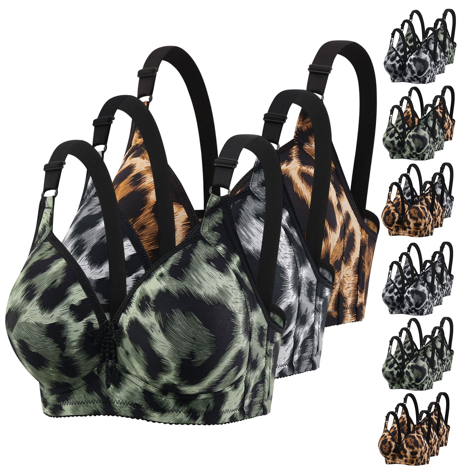 Damen BH Mit Leopardenmuster 3er Pack Push Up BH ohne Bügel Soft Gepolstert Vollschalen Yoga Bra Leicht Sport-BHS für Frauen Sexy Damen Dessous Set