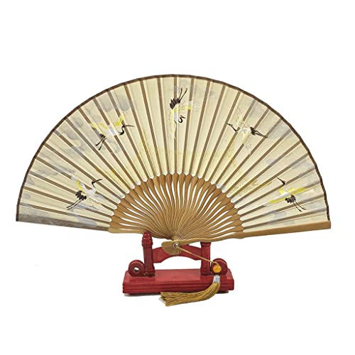 YIHANSS Modischer Handfächer, Seiden-Faltfächer, chinesischer Handfächer im Vintage-Stil mit eleganter Quaste, Damen-Bambus-Handfächer zur Wanddekoration, Faltfächer, dekorativer Fächer (Farbe: Gold)