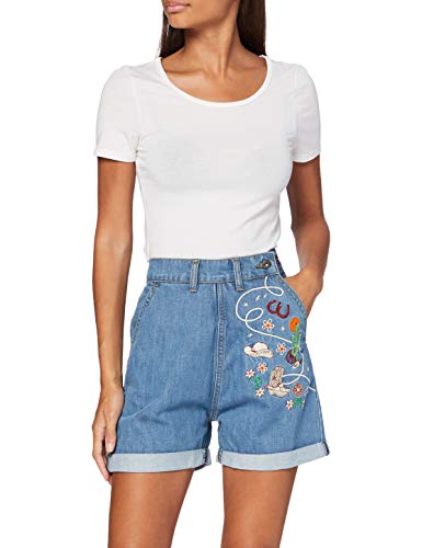 Queen Kerosin Damen Western Jeans-Shorts, Hellblau, M