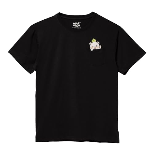 Milkmochabear Pocket Milk & Mokka T-Shirt - süßes Unisex T-Shirt für Damen und Herren, Mokka-schwarz, L