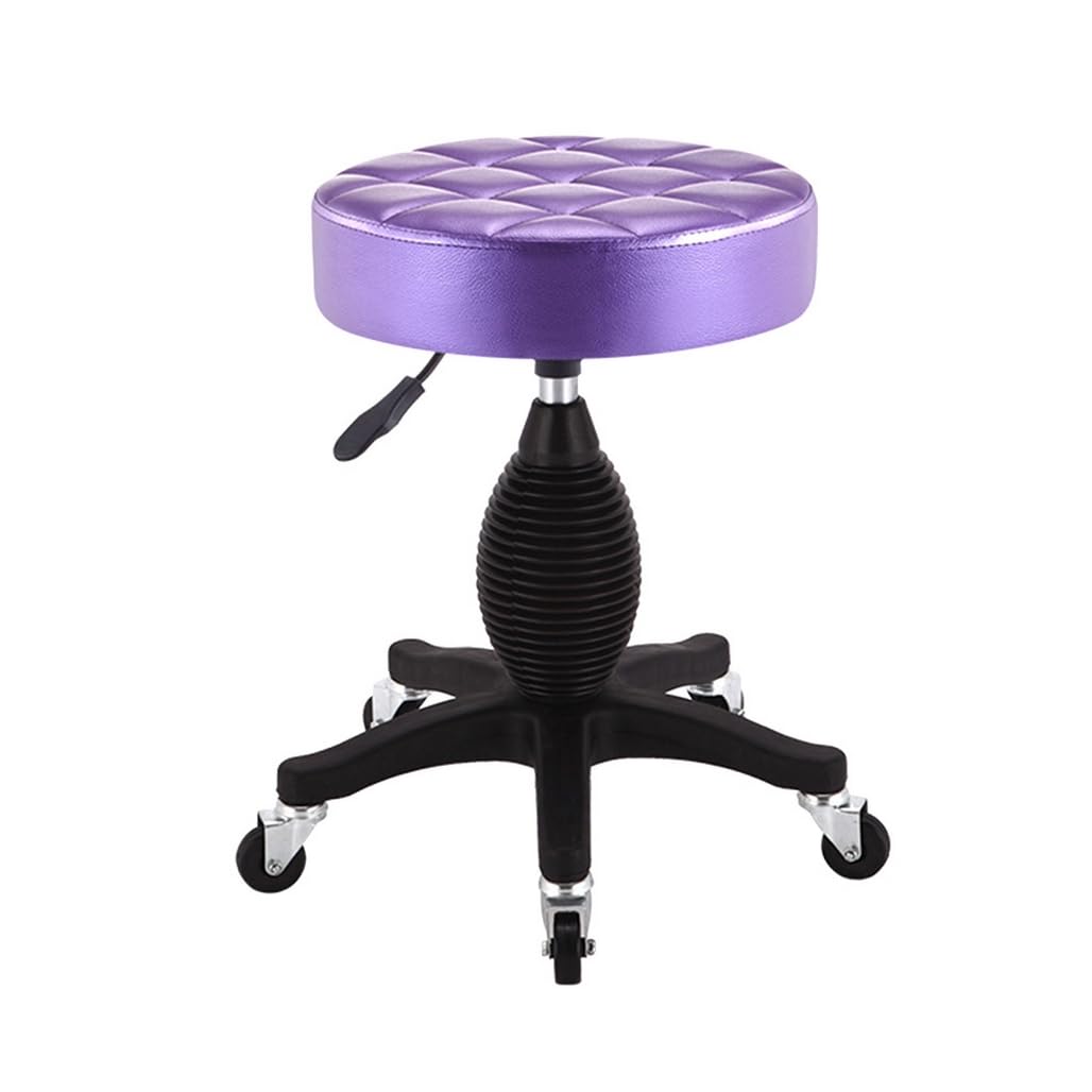 ZHOUXIAO Runde Rollinghocker Ottoman Stuhl mit Rädern, Arbeitshocker für Laden, Schwenksalonhocker Stuhl Verstellbar Purple