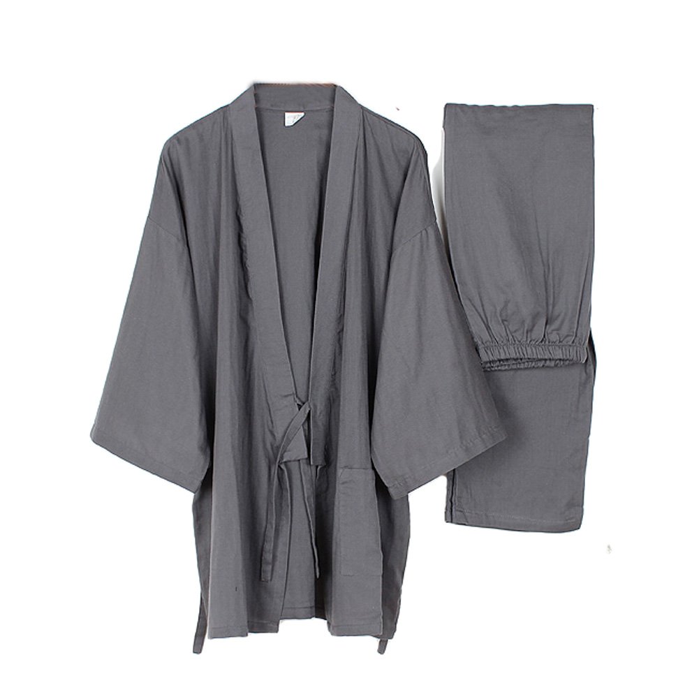 Fancy Pumpkin Männer japanischen Stil Roben dünne Kimono Pyjamas Anzug Meditation Set-Grey-Größe M