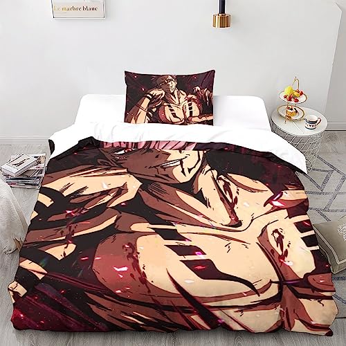 UKALOU Jujutsu Kaisen Sie Einen Erholsamen Schlaf in Diesem 3-teiligen Sukuna Duvet-Cover-Set Aus Mikrofaser Mit 3D-Druck - Versteckter Reißverschluss Und Pillowcases Enthalten Single（135x200cm）