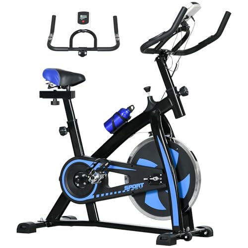 SPORTNOW Fahrradtrainer Heimtrainer mit verstellbarem Sitz und Widerstand Fitnessfahrrad mit LCD-Display, Herzfrequenz-Sensor, Indoor Cycling Bike, Stahl, Blau