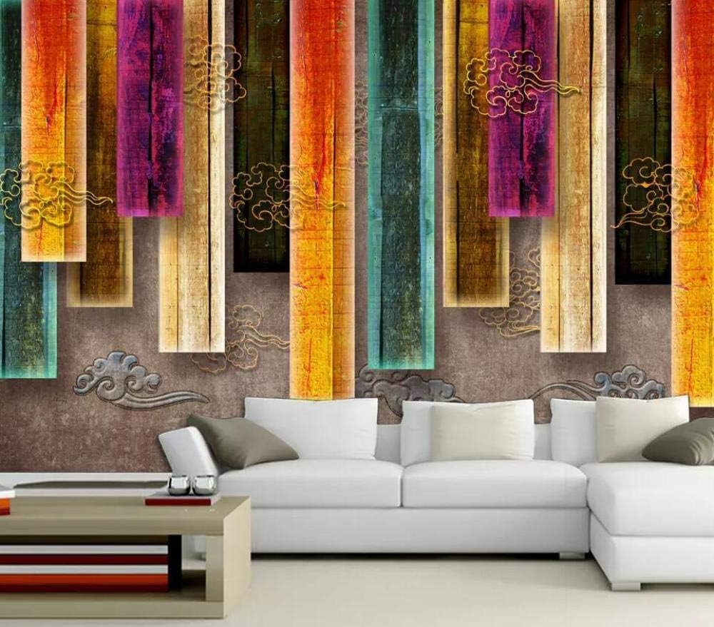 Dreidimensionale Farbige Holztafeln Verheißungsvolle Wolken 3D Tapete Poster Restaurant Schlafzimmer Wohnzimmer Sofa TV Dekorative Wand-200cm×140cm