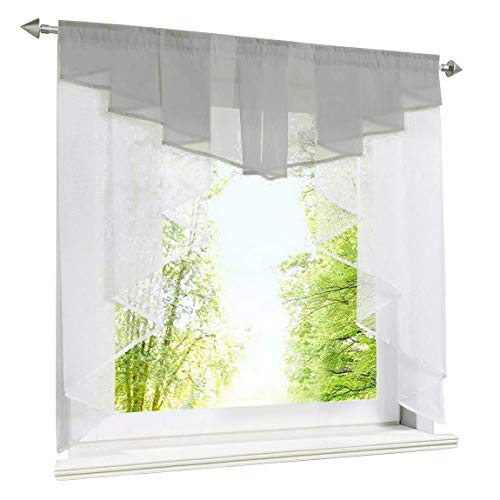 LiYa Scheibengardine mit Falten Kleinfenster Gardine Tunnelzug Voile Kurzstore Fenstergardine (BxH 140x145cm, Hellgrau)