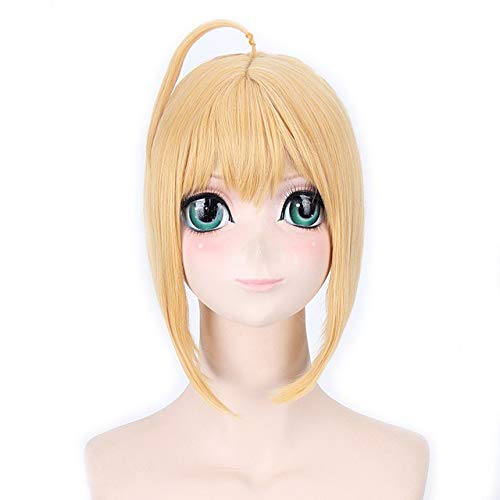 LINLINCD anime cosplay perücke Schicksal bleiben Nacht Sabre Cosplay Perücke Updo Silber Grau Golden Blonde Kunsthaar Anime Kostüm Halloween Karneval Perücke 2018 golden