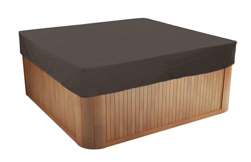 BaCover Whirlpool-Abdeckung, Quadratischer Allwetter Garten Spa Abdeckung aus 210D Oxford, Wasserdicht, Staubdicht, UV-geschützt Quadrat Poolabdeckung,Kaffee,220x220x30cm