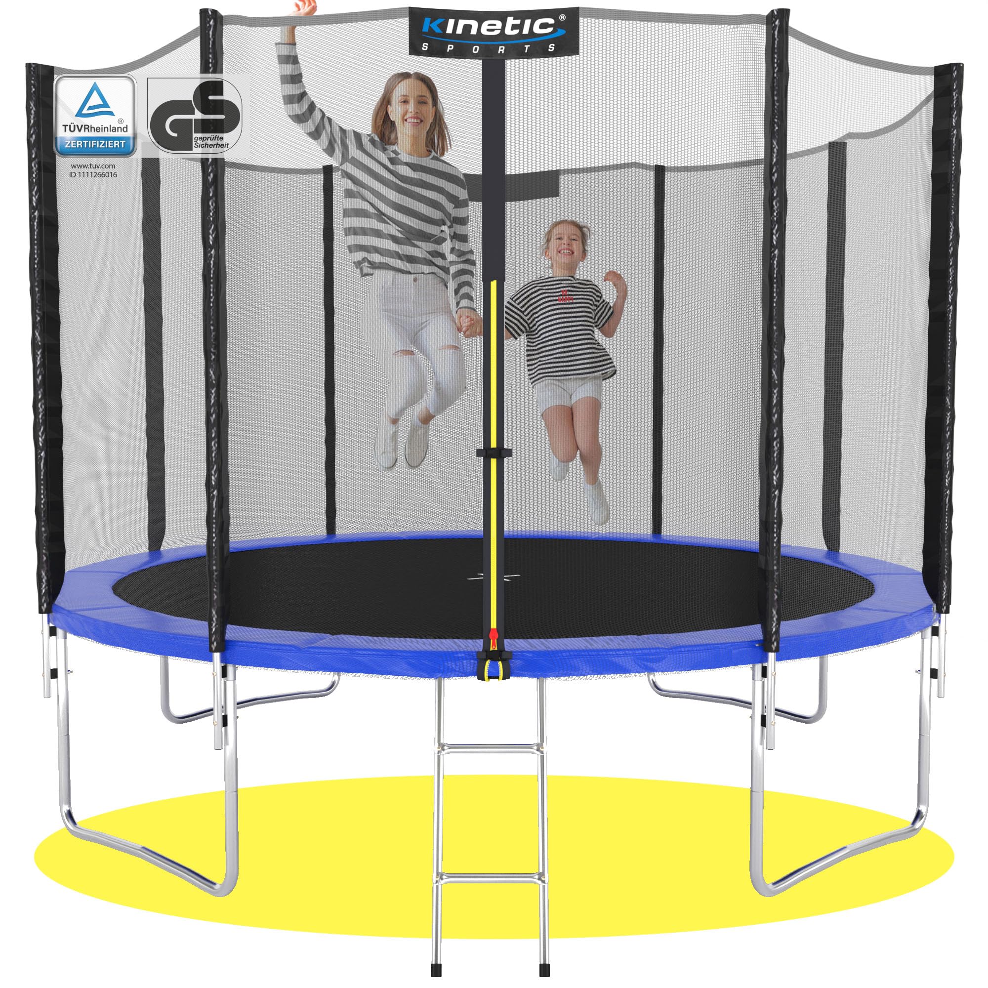 KINETIC SPORTS Trampolin Outdoor Salto Ø 335 cm - TÜV Rheinland geprüft, Kindertrampolin Gartentrampolin Set mit Leiter, Netz, Randpolster, USA Sprungtuch, bis zu 160kg