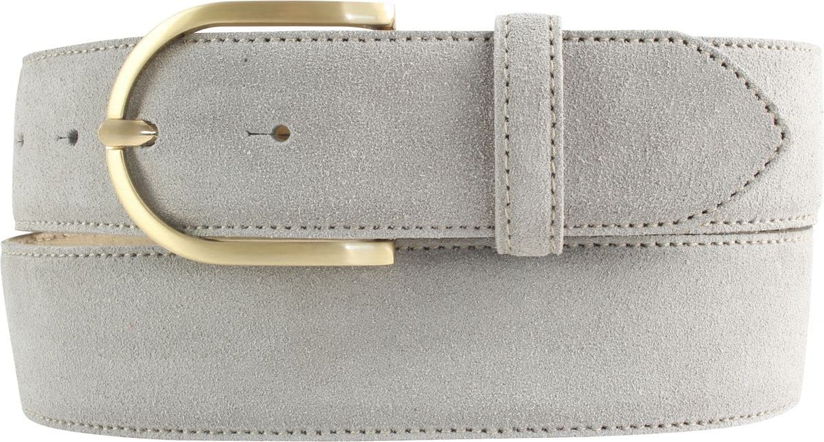 BELTINGER Damen-Gürtel aus Veloursleder 4 cm | Velour-Gürtel für Damen 40mm | Wildleder-Gürtel 4cm mit goldener Gürtelschnalle | Hellgrau 100cm