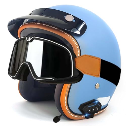 Open-Face-Helm Für Erwachsene, Bluetooth-Halbhelm, Leichter, Atmungsaktiver Retro-Scooter-Helm Mit Schnalle, DOT/ECE-Zulassung Für Männer Und Frauen V,XL61-62CM