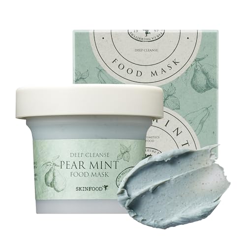 SKIN FOOD pear mint lebensmittel maske 120g (4,23 unzen) - pore & sebum clearing, hautkühlung bubbles scrub wash-off-maske mit reispulver, beruhigende feuchtigkeitsspendende