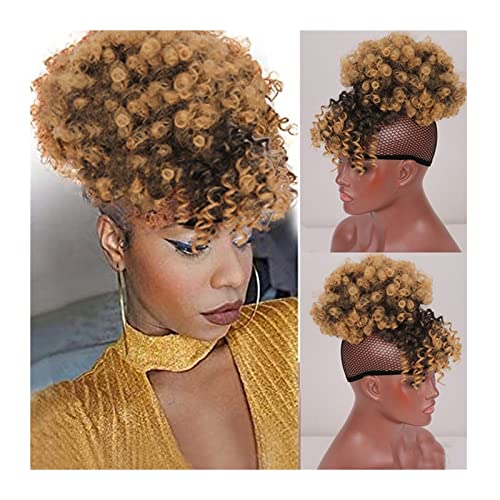 Haarknoten Puff-Pferdeschwanz-Extensions mit Pony, Wickel-Hochsteckfrisur-Haarteil, Kordelzug-Pferdeschwanz mit Pony, synthetischer, verworrener, lockiger Afro-Haar-Pferdeschwanz mit Kordelzug Haarsch