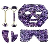 MRXFN Natürlicher Kristall Lila Kristall-Jade-Gesichtsmaske Gua Sha Scraper Massage Roller Set Natürlicher Amethyst-Gouache-Stein, Typ 6 (Color : Type 1)