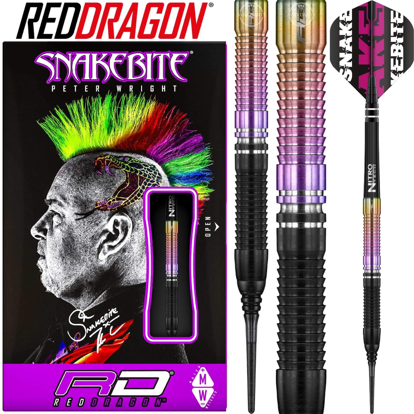 RED DRAGON Snakebite Weltmeister 2020 Auflage Softip: 22 Gramm Wolframpfeile Einschließlich Flüge und Stiele