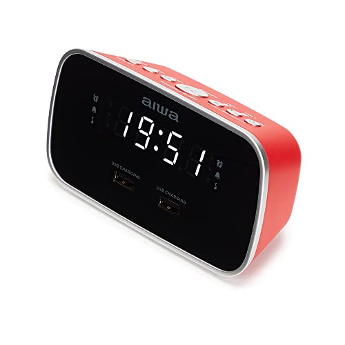 AIWA CRU-19RD Radiowecker, Digital, Dual-USB-Ladegerät zum Aufladen von Smartphones und Tablets