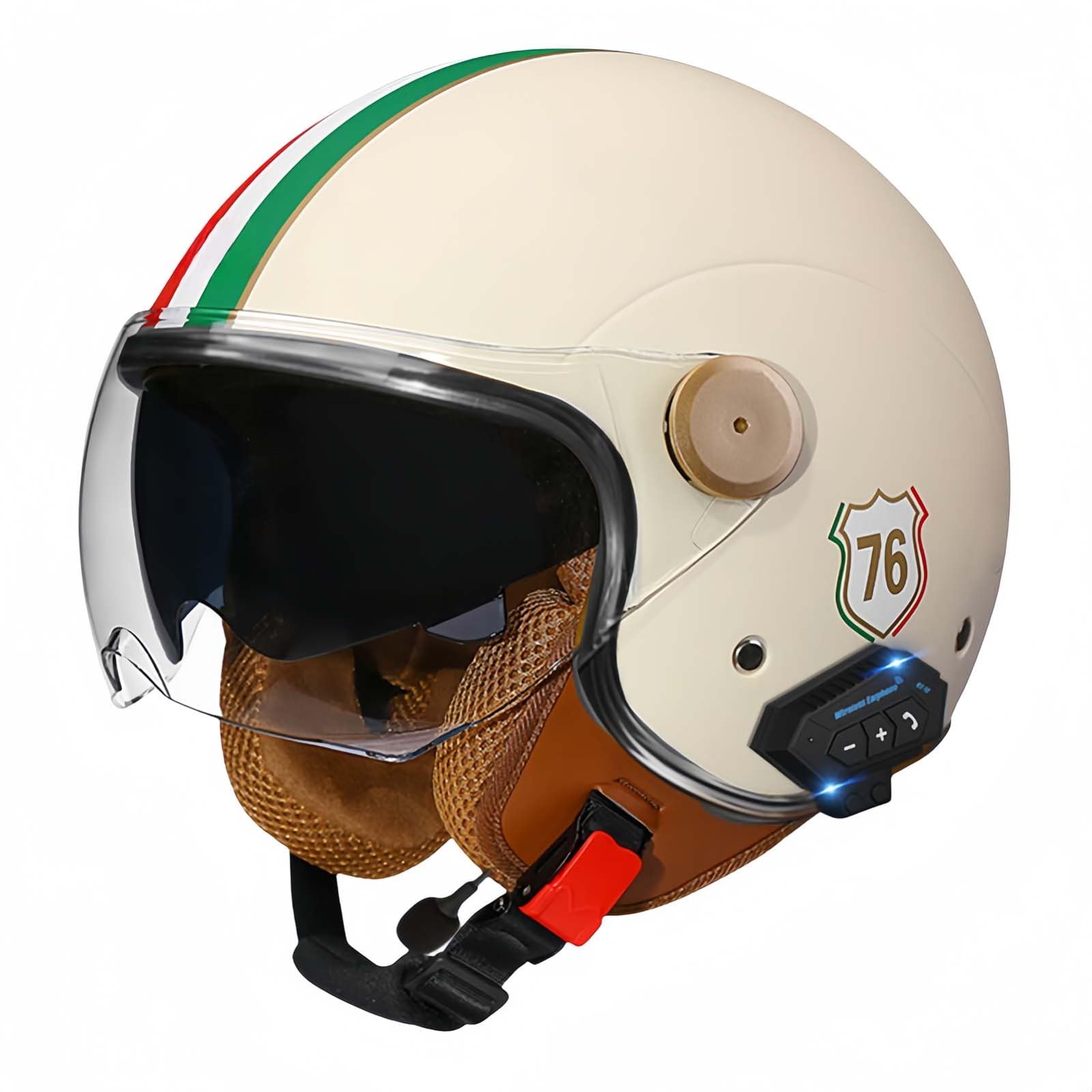 Bluetooth-Motorradhelm, Offenes Gesicht, Rollerhelm, Motocross-Helme Mit Visier, ECE-Zugelassene Motorradhelme Mit Integriertem Mikrofon Für Erwachsene, Männer Und Frauen P,XL61-62CM