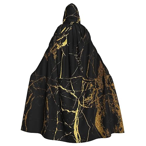 YQxwJL Schwarz-goldener Marmor-Druck, mit Kapuze, langer Umhang, Unisex, mit Kapuze, Halloween, Weihnachten, Kostüme, Party-Umhang