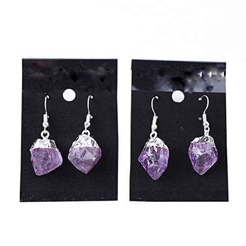 Genuine Purple Quartz Earrings Silvertone Plating Frenc Wire Style With Irregular Purple Stone