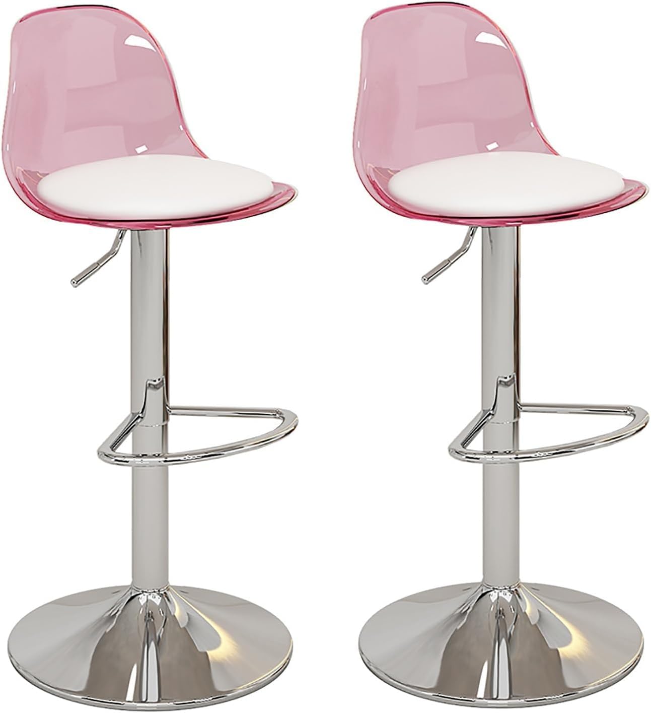 Barhocker aus Acryl, 2er-Set – stilvolle Drehstühle mit höhenverstellbarem PU-Leder und transparenter Rückenlehne – Moderne Barhocker für die Küche zu Hause, Pink