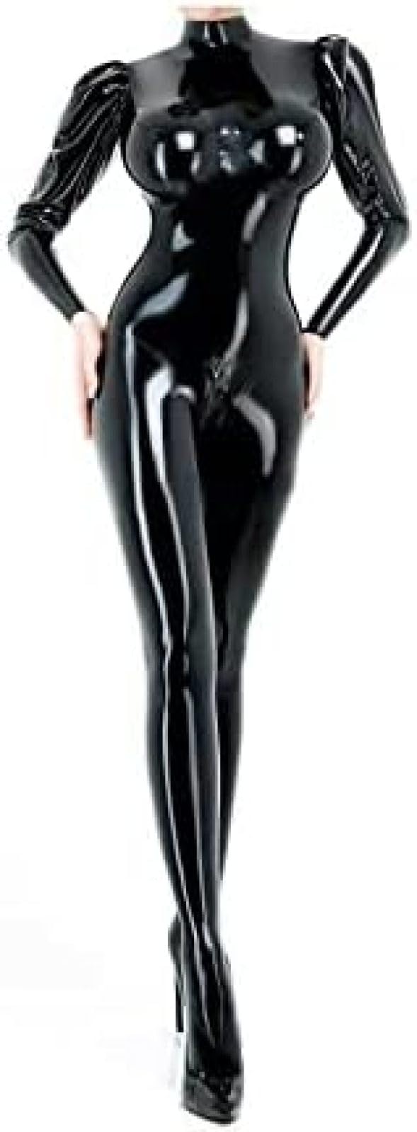 Latex Catsuit Anzug Körper Füße Socken 3D Brust Lange Puffärmel Gummi-Schwarz,Schwarz,3XL