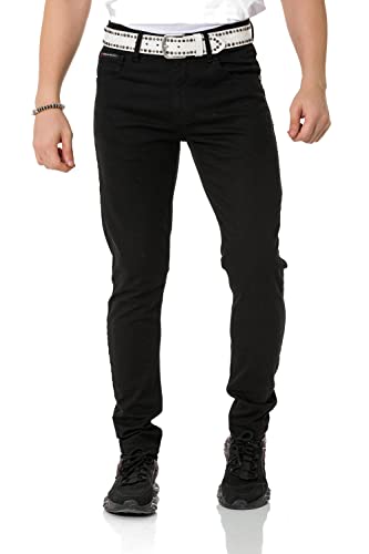 Cipo & Baxx Herren Jeanshose Slim Fit, Stretch Denim Pants im Basic-Look, 98,5% Baumwolle Jean Hose für Männer, Casual-Look Klamotten für Herren, CD820, Black, W42 L34